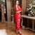 3/4 Sleeve Full Length Floral Velvet Cheongsam Chinese Dress