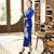 3/4 Sleeve Full Length Floral Velvet Cheongsam Chinese Dress