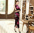 Vestido chino cheongsam de terciopelo floral de longitud completa con mangas 3/4