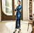 3/4 Sleeve Full Length Floral Velvet Cheongsam Chinese Dress