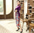 3/4 Sleeve Full Length Floral Velvet Cheongsam Chinese Dress