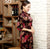 Robe chinoise Cheongsam en velours fleuri à manches 3/4