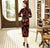 3/4 Sleeve Tea Length Floral Velvet Cheongsam Chinese Dress