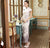 Robe chinoise Cheongsam en soie mélangée à imprimé lotus et mancherons