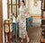 Vestido chino cheongsam de mezcla de seda floral con cuello con orificio y manga casquillo