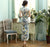 Cap Sleeve Key Hole Neck Floral Silk Blend Cheongsam Chinese Dress