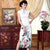 Tea Length Key Hole Neck Floral Silk Blend Cheongsam Chinese Dress