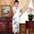 Vestido chino cheongsam de mezcla de seda floral con cuello de ojo de cerradura hasta el té