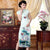 Tea Length Key Hole Neck Floral Silk Blend Cheongsam Chinese Dress