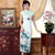 Tea Length Key Hole Neck Floral Silk Blend Cheongsam Chinese Dress