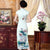 Tea Length Key Hole Neck Floral Silk Blend Cheongsam Chinese Dress