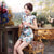 Elegant Silk Blend Knee Length Floral Cheongsam Evening Dress