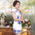 Blue & White Porcelain Pattern Silk Blend Cheongsam Evening Dress