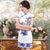 Blue & White Porcelain Pattern Silk Blend Cheongsam Evening Dress