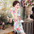 Knielanges Cheongsam-Abendkleid aus Seidenmischung mit Blumenmuster