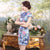 Knee Length Silk Blend Floral Cheongsam Evening Dress