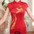 Knee Length Phoenix & Peony Pattern Silk Blend Cheongsam Evening Dress