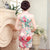 Knee Length Floral & Birds Pattern Silk Blend Cheongsam Evening Dress