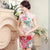 Knee Length Floral & Birds Pattern Silk Blend Cheongsam Evening Dress