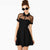 Petite robe noire cocktail à manches courtes et col illusion