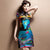 Cap Sleeve Lace Neck Silk Blend Cheongsam Chinese Dress