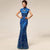 Cheongsam Top Ganzkörper-Meerjungfrau-Abendkleid mit Spitze & Pailletten