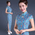 Chinesisches Cheongsam-Kleid in voller Länge mit Blumenstickerei und Pailletten