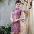 Cap Sleeve Knee Length Cheongsam Chinese Dress with Floral Lace
