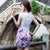 V Neck Floral Fancy Cotton Knee Length Cheongsam Chinese Dress