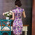 Mosaic Pattern Real Silk Knee Length Cheongsam Chinese Dress