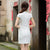 Lotus Pattern Knee Length Lace Cheongsam Chinese Dress