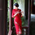 Vestido chino cheongsam de lana con bordado floral de manga 3/4 hasta el té