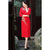 3/4 Sleeve Floral Embroidery Tea Length Wool Cheongsam Chinese Dress