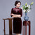 Illusion Neck with Rhinestones 3/4 Sleeve Velvet Cheongsam Chinese Dress