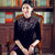 Illusion Neck with Rhinestones 3/4 Sleeve Velvet Cheongsam Chinese Dress