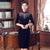 Illusion Neck with Rhinestones 3/4 Sleeve Velvet Cheongsam Chinese Dress