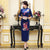 Robe mère Cheongsam en velours pleine longueur à imprimé floral et manches 3/4