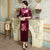 3/4 Sleeve Floral Print Full Length Velvet Cheongsam Mother Dress