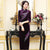 Floral Embroidery & Sequins Full Length Velvet Cheongsam Mother Dress