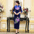 Vestido de madre cheongsam de terciopelo de longitud completa con bordado floral de media manga