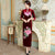 Vestido de madre cheongsam de terciopelo de longitud completa con bordado floral de media manga