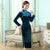 Long Sleeve Floral Embroidery Velvet Cheongsam Chinese Dress
