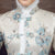 Chinese Style Long Floral Wadded Coat with Fur Edge
