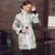 Chinese Style Long Floral Wadded Coat with Fur Edge