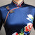 Vestido de noche cheongsam de terciopelo de longitud completa con estampado floral de manga 3/4