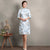 Half Sleeve Crane Print Knee Length Cheongsam Chinese Dress