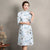 Half Sleeve Crane Print Knee Length Cheongsam Chinese Dress