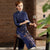 3/4 Sleeve Floral Print Tea Length Wadded Cheongsam Chinese Dress