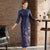 3/4 Sleeve Floral Print Tea Length Wadded Cheongsam Chinese Dress