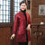 Floral Embroidery Fur Collar Taffeta Chinese Wadded Coat